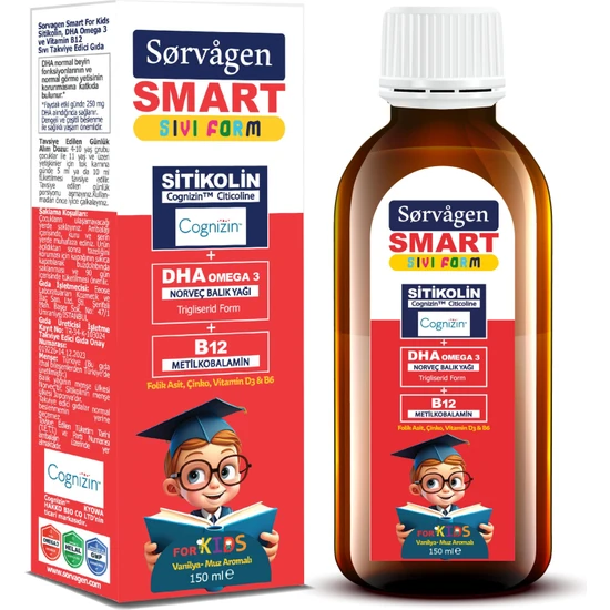 Sorvagen Smart Kids Sıvı Form - Sitikolin Dha Omega 3 Norveç Balık Yağı ve B12 - 150 ml