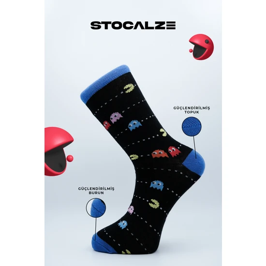 Stocalze Organik Pamuklu Çok Renkli ve Pac Man Desenli 5'li Çorap Kutulu Set