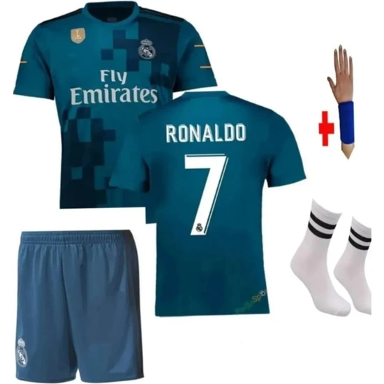 Grancoupe Real Madrid Cristiano Ronaldo 2017/18 Sezon Turkuaz Mavisi Çocuk Futbol Forması 4'lü Set