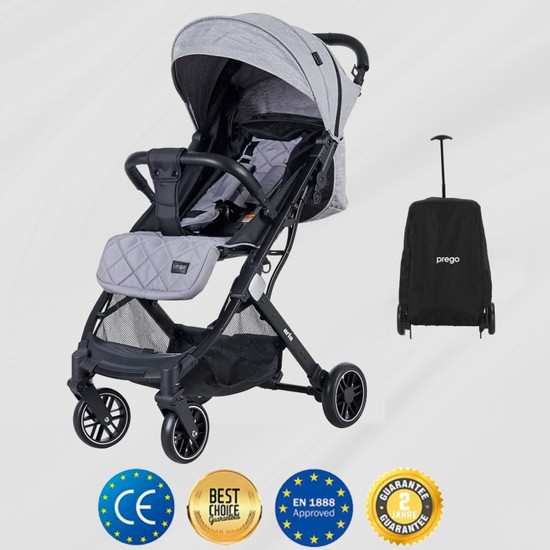Prego Aria Hafif Tek Elle Katlanır Standart Bebek Arabası 22 kg Taşıma Kapasitesi ile Gri