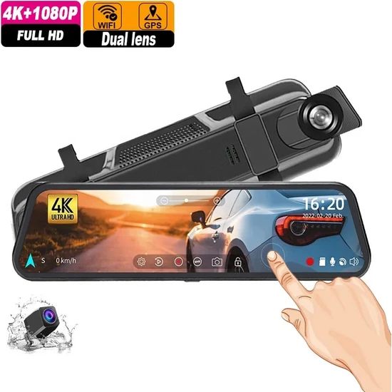 Wevolt Premium MB-5200 Wifi Ultra Hd 4K 10 Inç Ayna Kamera (Wifi+Gps+Türkçe Menü) Çift Kameralı Araç Kamera