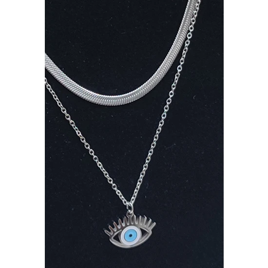X-lady Accessories Gümüş Renk Italyan Sf Nazar Göz  Çelik Kolye - 2519