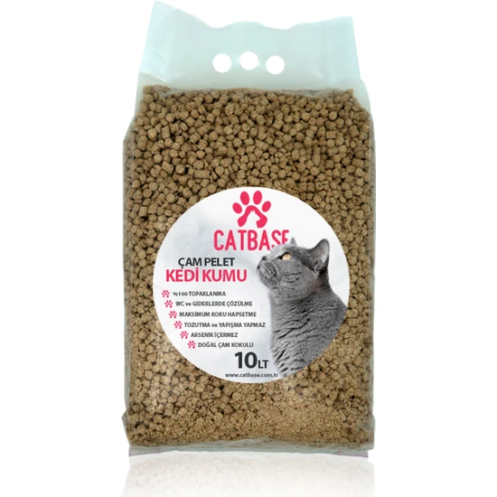 Cat Base Topaklanan Doğal Çam Peleti Kedi Kumu   10 lt  4 kg