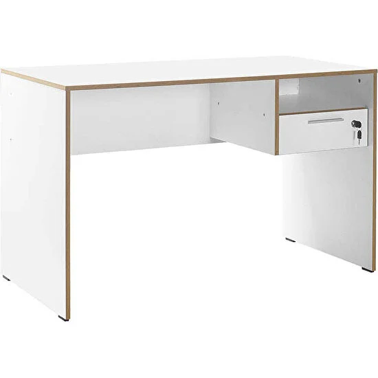 adore mobilya Concept Kilitli Çekmeceli Çalışma Masası-Mat Lake Beyazkontra 120X75X60 cm (Gxyxd)