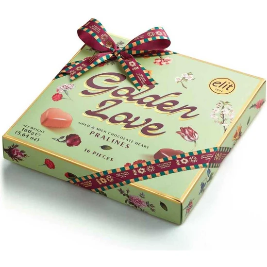 Elit Çikolata Golden Love 100. Yıl Kurdeleli Spesiyal Yeşil Kutu 160 gr Glutensiz