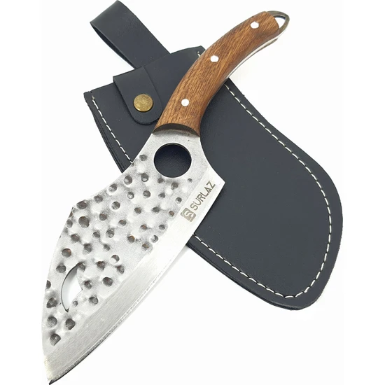 SürLaz Ayı Işlemeli Kamp Bıçağı Outdoor Bıçak Deri Kılıflı Dövme El Yapımı Avcı Bıçağı