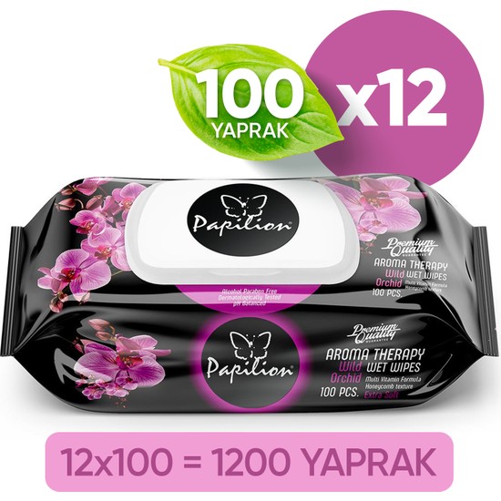 Papilion Premium Aroma Terapi Islak Havlu 100X12 - 1200 Yaprak Alkol İçermeyen Yumuşak Temizlik