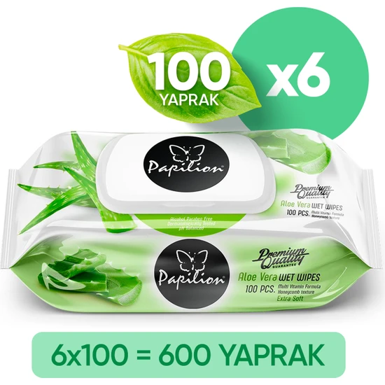 Papilion Premium Aloevera Özlü Ekstra Soft Islak Havlu 100X6 - 600 Yaprak