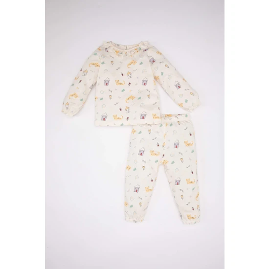 DeFacto Kız Bebek Hayvan Desenli Uzun Kollu Penye Pijama Takımı C0661A524SP