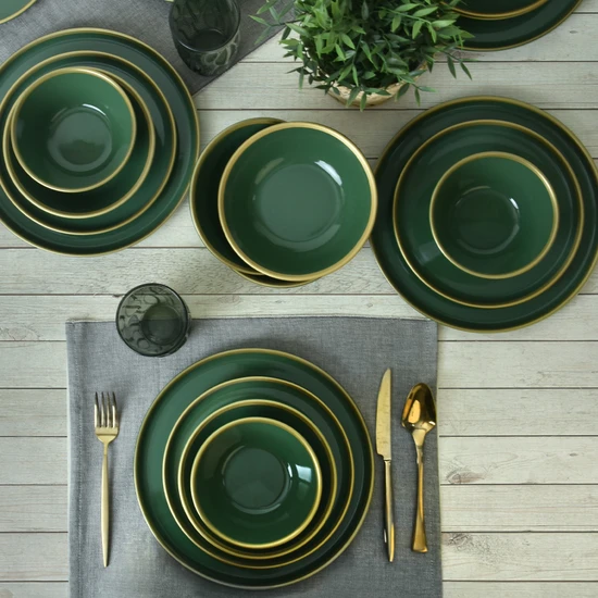 Keramika Green Gold Fileli Nordic Yemek Takımı 24 Parça 6 Kişilik