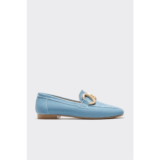 Elle Shoes Mavi Deri Kadın Loafer