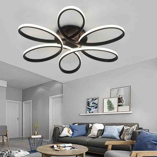 St Aydınlatma Luxor Siyah Kasa Beyaz LED Işıklı Plafonyer Avize 60 cm