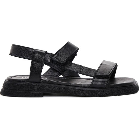 Derimod Kadın Siyah Çift Bantlı Deri Comfort Sandalet
