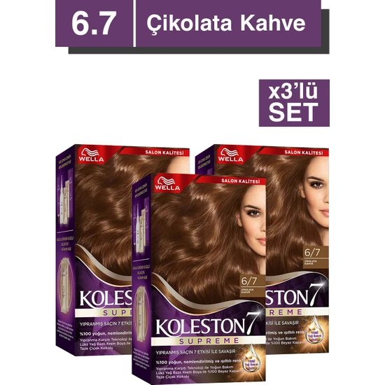 Wella Koleston Supreme Saç Boyası 6/7 Çikolata Kahve X3'lü Set