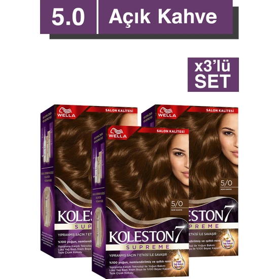 Wella Koleston Supreme Saç Boyası 5/0 Açık Kahve X3'li Set
