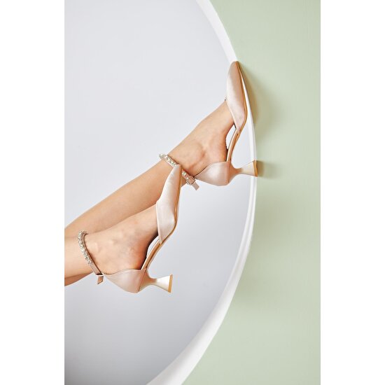 Atelier By Ds Ten Saten Bileklik Taşlı 5 cm Kadın Topuklu Ayakkabı