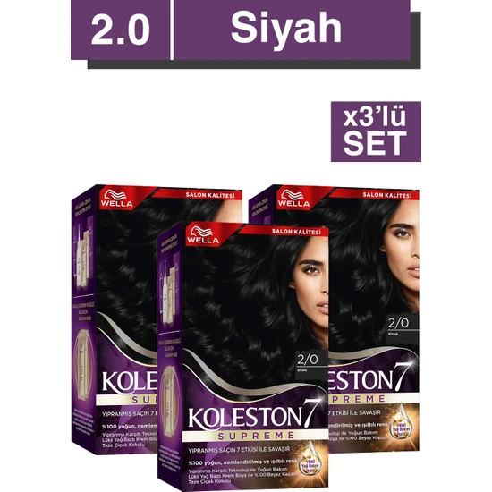 Wella Koleston Supreme Saç Boyası 2/0 Siyah X3' Li Set