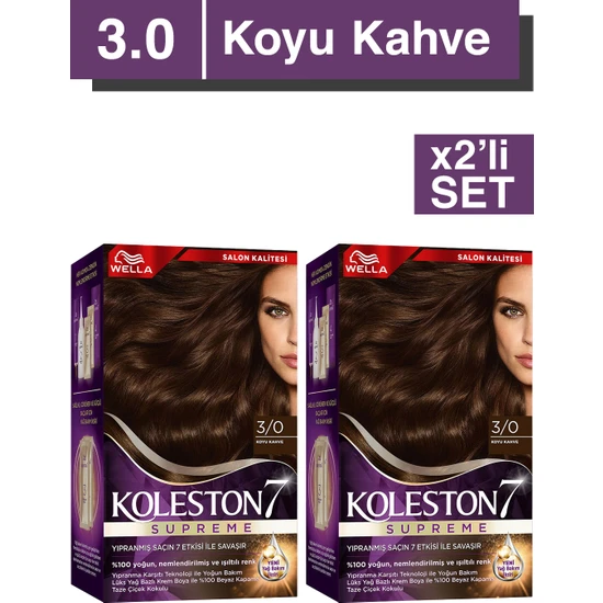 Wella Koleston Supreme Saç Boyası 3/0 Koyu Kahve X2' Li Set