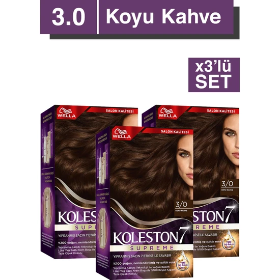 Wella Koleston Supreme Saç Boyası 3/0 Koyu Kahve X3' Li Set