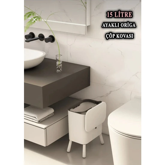 Trustmoda 15 Litre Ayaklı Fonksiyonel Kapaklı Banyo ve Mutfak Çöp Kovası Lizbon