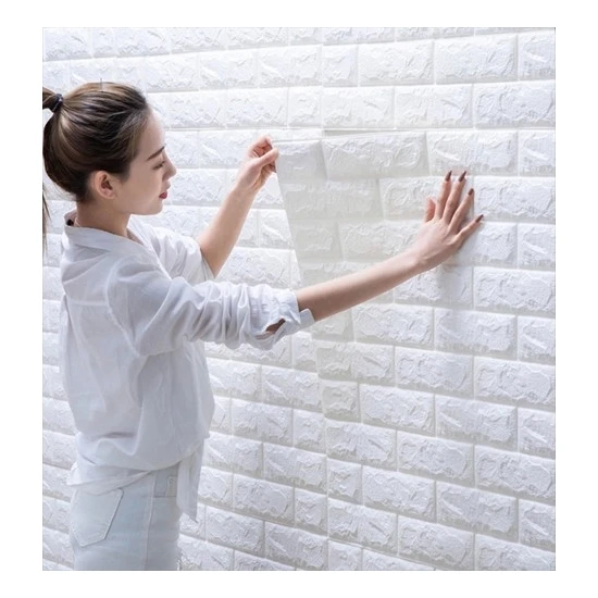 Bien Duvar Kağıtları 70X77 cm Beyaz 0,54M² 3D Dekoratif Kendinden Yapışkanlı Esnek Duvar Kağıdı Kaplama Paneli Köpük