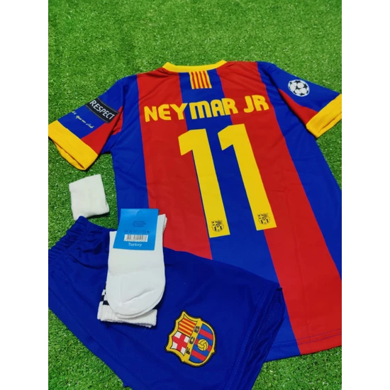 BySportakus Barcelona 2011 Şampiyonlar Ligi Finali Neymar Jr Çocuk Forması Şort Çorap Bileklik 4'lü Set