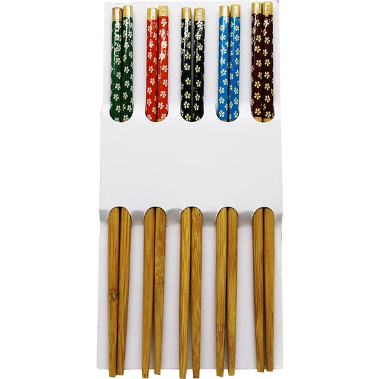 Kornea Store Bamboo Chopsticks Desenli Bambu 10 Adet  Stıck Çin Çubuk Suşi Kaşık (K246)