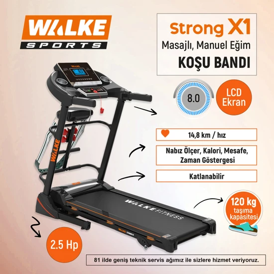 Walke Strong X1 Masajlı Manuel Eğim Koşu Bandı 2,5 Hp