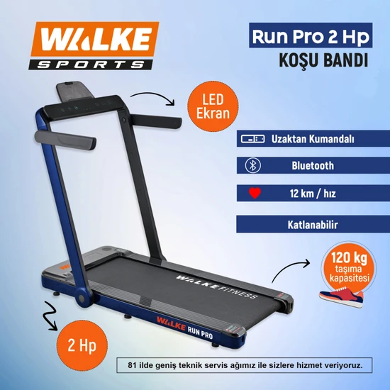 Walke Run Pro 2 Hp Katlanabilir Yeni Nesil Koşu Bandı Mavi