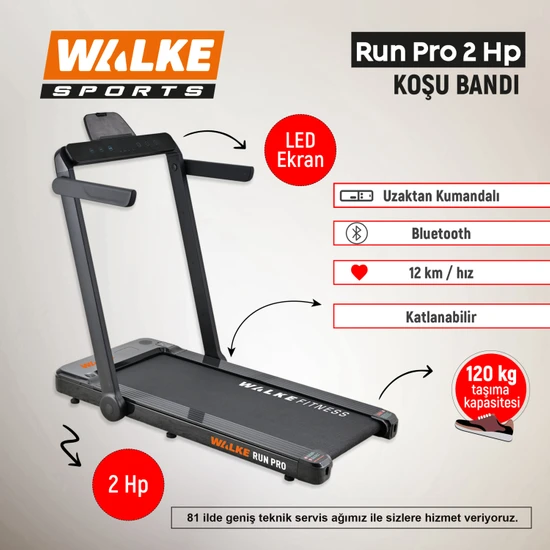 Walke Run Pro 2 Hp Katlanabilir Yeni Nesil Koşu Bandı Siyah