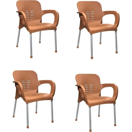 Nar Sokağı 4 Adet Metal Ayaklı Plastik Sandalye Koltuk Teak
