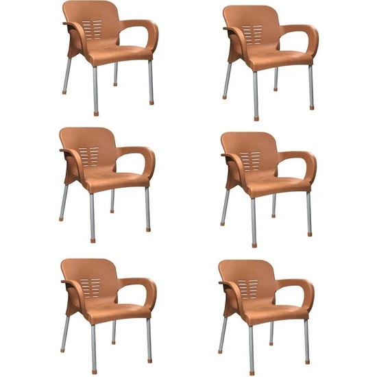 Nar Sokağı 6 Adet Metal Ayaklı Plastik Sandalye Koltuk Teak