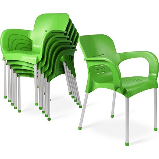 Nar Sokağı 6 Adet Metal Ayaklı Plastik Sandalye Koltuk Yeşil