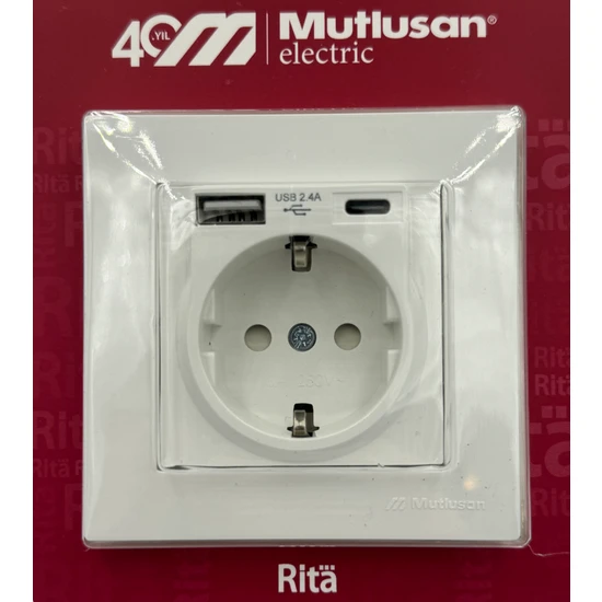 Mutlusan Rita USB + Type-C Li Topraklı Priz Beyaz