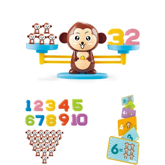 Kayyum Oyuncak Eğitici Maymun Denge Oyunu, Işlem Kartlı Matematik Öğretici Oyun Seti