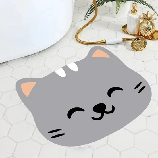 Arnee Kedi Tuvalet Önü Paspası, Kedi Mama Önü Paspası, Kedi Desenli Paspas, 50X60 cm