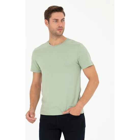 Pierre Cardin Erkek Yeşil Slim Fit Basic Tshirt 50289335-Vr016