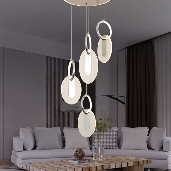 Apliqa Enola 4 Lü Yuvarlak 79 Watt Ledli Modern Tasarım Oturma Odası Salon Avize