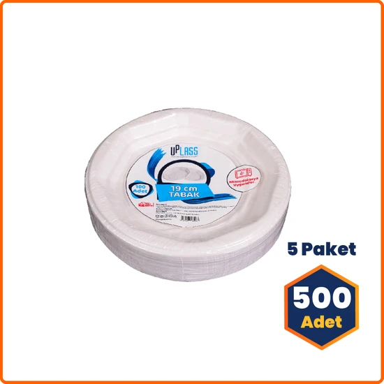 Uplass Plastik Tabak Köşeli Beyaz 19 cm Çap 500 Adet