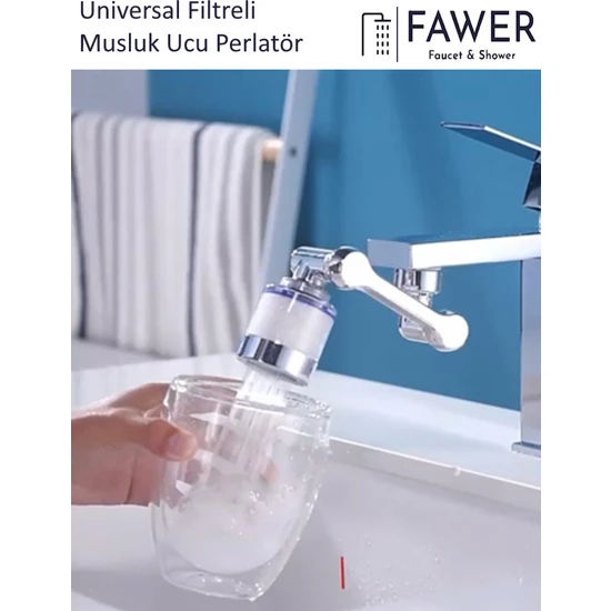 FAWER Faucet & Shower Fawer Arıtmalı 1080 Derece Dönebilen Evrensel Perlatör Musluk Ucu Filtre Musluk Başlığı