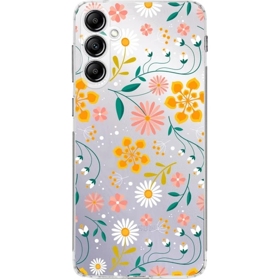 PrintiFy Samsung Galaxy M34 Uyumlu Kamera Korumalı Kapak Çiçek Tasarımlı Şeffaf Kılıf