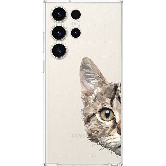 Printify Samsung Galaxy S23 Ultra Uyumlu Kamera Korumalı Kapak Catface Tasarımlı Şeffaf Kılıf