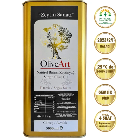 OliveArt Natürel Birinci Zeytinyağı, İyi Tarım Uygulamaları Sertifikalı, Soğuk Sıkım 5 Lt