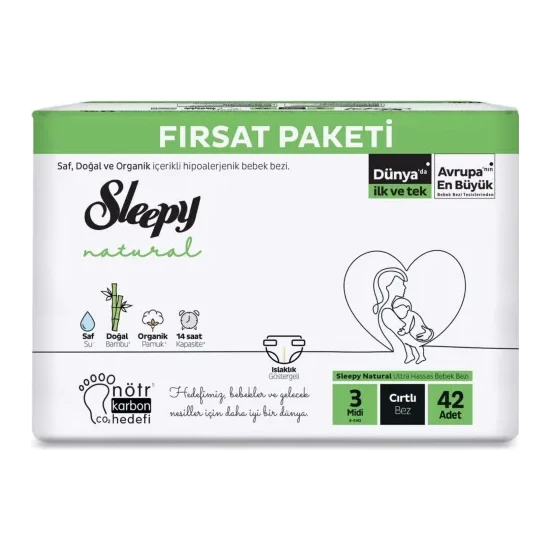 Sleepy Bebek Bezi Natural 3 Beden Midi 4-9 kg 42'li Fırsat Paket