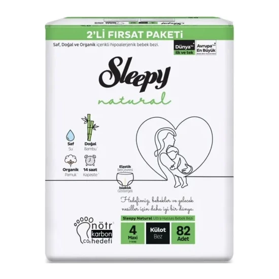 Sleepy Natural Külot Bebek Bezi 4 Beden Maxi 82'li Fırsat Paket