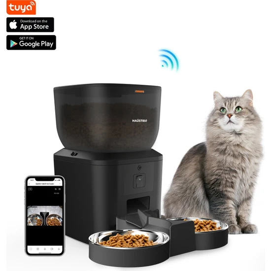 Haustier QQ025-DUAL Kameralı Akıllı Kedi Köpek Otomatik Mama Kabı, App Uzaktan Kontrol, Sesle Çağırma, 480P Kamera, 4lt Hazne, Çift Metal Kase