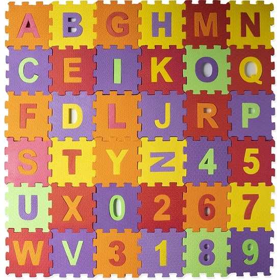 Bunnybuu Eva Puzzle Oyun Matı 36 Parça 12cm x 12cm Harfler ve Sayılar