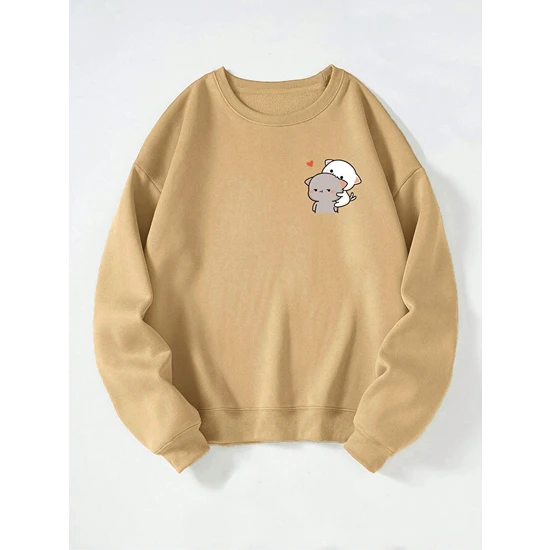 Ginevra Unisex Bisiklet Yaka Goma And Peach Baskılı Oversize Salaş Kesim Polar Sweatshirt