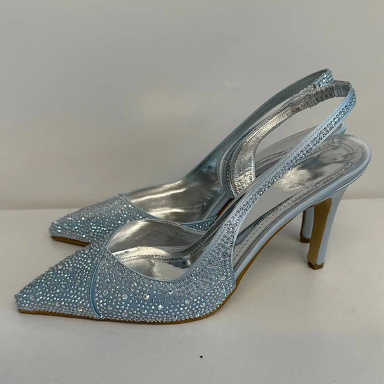 Letafia Hadise Gümüş Taşlı Topuklu Ayakkabı Bebe Mavisi
