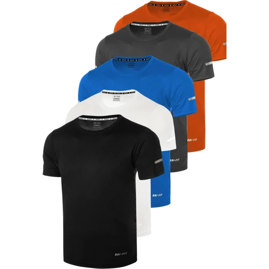 Genius Store 5'li Erkek Nem Emici Hızlı Kuruma Atletik Teknik Performans Spor T-Shirt Drıfıt-Kısakol5